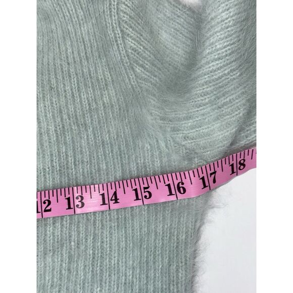 Vtg Express Angora Rabbit Hair Sweater V Neck Y2K Crop Fairy Fuzzy Soft Mint Med - Picture 11 of 13